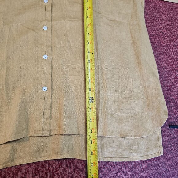J.Jill Love Linen Button Up Shirt L Yellow Ochre Relaxed Fit Coastal Lagenlook - Picture 8 of 13